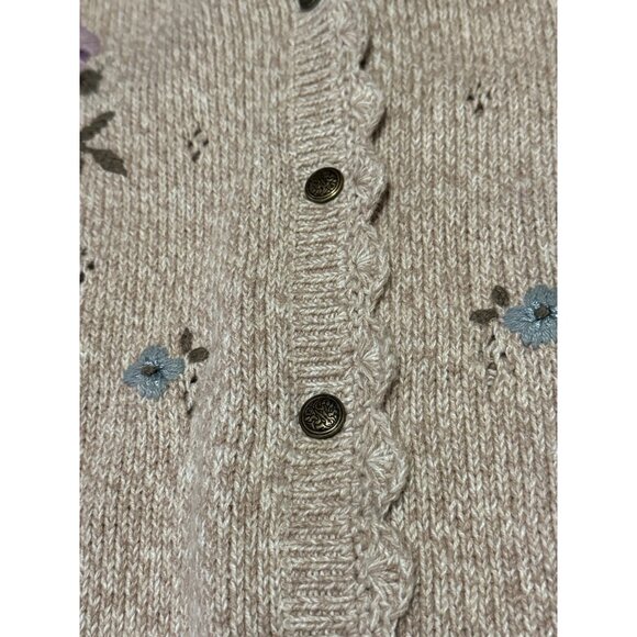 Jantzen Classics Cardigan Sweater Hand Embroidered Women Size Medium Floral VTG - Picture 6 of 15